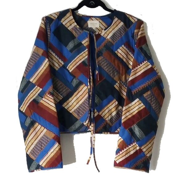 NWOT Sezane Embroidered Quilted Cotton Patchwork Crop Jacket 38 6 Lined - Picture 1 of 7